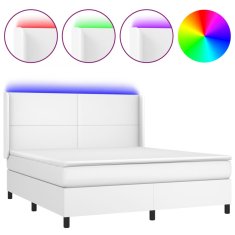 Vidaxl Box spring postelja z vzmetnico LED bela 160x200cm umetno usnje