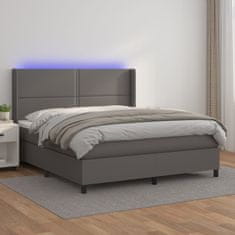 Vidaxl Box spring postelja z vzmetnico LED siva 180x200cm umetno usnje