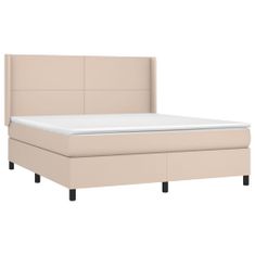 Vidaxl Box spring postelja vzmetnico LED kapučino 180x200 cm um. usnje