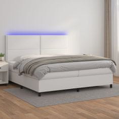 Vidaxl Box spring postelja z vzmetnico LED bela 200x200cm umetno usnje