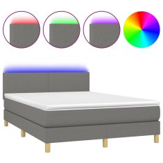 Vidaxl Box spring postelja z vzmetnico LED temno siva 140x190 cm blago