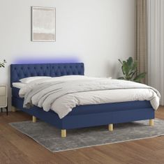 Vidaxl Box spring postelja z vzmetnico LED modra 140x190 cm blago