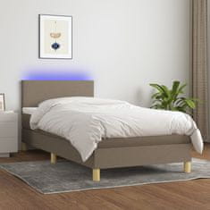 Vidaxl Box spring postelja z vzmetnico LED taupe 90x200 cm blago