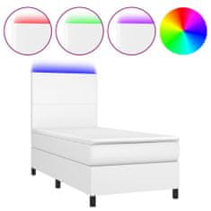 Vidaxl Box spring postelja z vzmetnico LED bela 90x200 cm umetno usnje