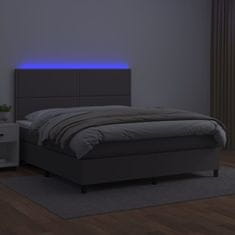 Vidaxl Box spring postelja z vzmetnico LED siva 140x200cm umetno usnje