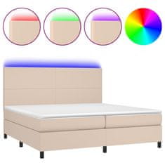 Vidaxl Box spring postelja vzmetnico LED kapučino 200x200 cm um. usnje