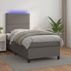 Vidaxl Box spring postelja z vzmetnico LED siva 90x200 cm umetno usnje