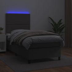 Vidaxl Box spring postelja z vzmetnico LED siva 90x200 cm umetno usnje