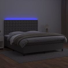 Vidaxl Box spring postelja z vzmetnico LED siva 160x200cm umetno usnje