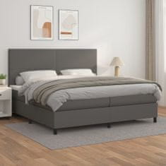 Vidaxl Box spring postelja z vzmetnico siva 200x200 cm umetno usnje