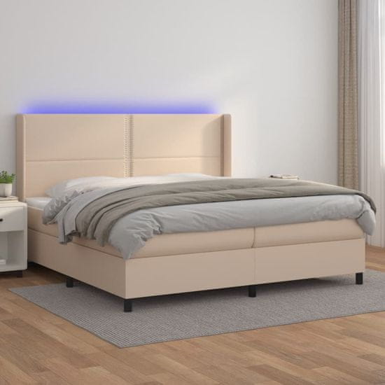 Vidaxl Box spring postelja vzmetnico LED kapučino 200x200 cm um. usnje