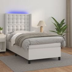 Vidaxl Box spring postelja z vzmetnico LED bel 100x200 cm umetno usnje