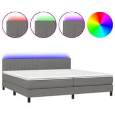 Vidaxl Box spring postelja z vzmetnico LED temno siva 200x200 cm blago