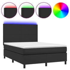 Vidaxl Box spring postelja z vzmetnico LED črna 140x200 cm um. usnje
