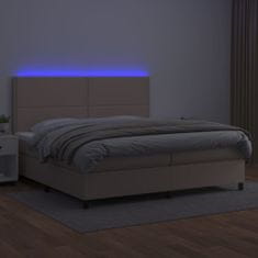 Vidaxl Box spring postelja vzmetnico LED kapučino 200x200 cm um. usnje