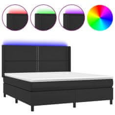 Vidaxl Box spring postelja z vzmetnico LED črna 180x200cm umetno usnje