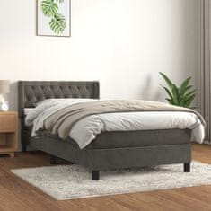 Greatstore Box spring postelja z vzmetnico temno siv 90x190 cm žamet