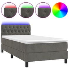 Greatstore Box spring postelja z vzmetnico LED temno siva 90x190 cm žamet