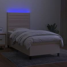 Greatstore Box spring postelja z vzmetnico LED krem 90x200 cm blago