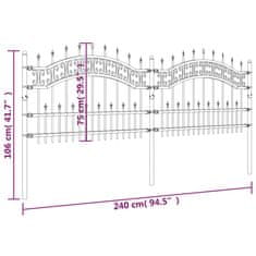 Vidaxl Vrtna ograja s suličastim vrhom črna 115cm prašno barvano jeklo