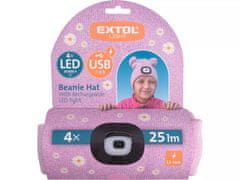 Extol Light Kapa z LED lučko 43458 4x25lm, polnjenje USB, roza z bleščicami in pomponi, otroška