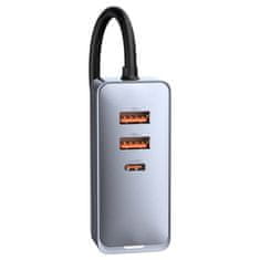 BASEUS CCBT-A0G Hitri avtomobilski polnilnik s podaljševalnim kablom 120W 2x USB + 2x USB-C Siva