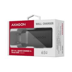 AXAGON ACU-DPQ65, omrežni polnilec GaN 65 W, 3 vrata (USB-A + dve USB-C), PD3.0/QC4+/PPS/Apple