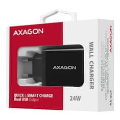 AXAGON ACU-QS24, hiter in pameten omrežni polnilnik, 2x vrata USB QC3.0/AFC/FCP + 5V-1,2A, 24W