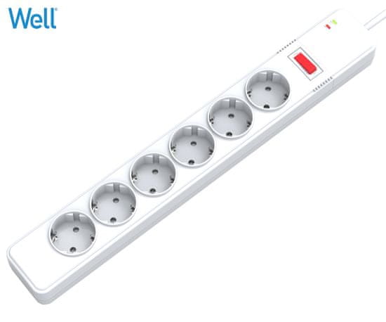 Well EXTS-6S5M-WL prenapetostna zaščita, 6x vtičnica 220/250V, 16A, 3500W, 5m