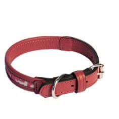 COBBYS PET Ovratnik iz pravega bordo usnja okrašen z belim in rdečim blagom 40cm/20mm