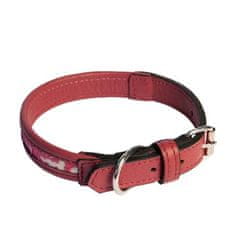 COBBYS PET Ovratnik iz pravega bordo usnja okrašen z belim in rdečim blagom 45cm/20mm