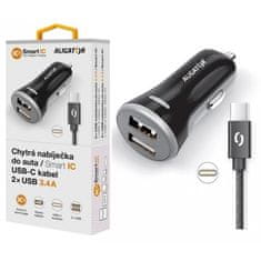 Aligator Avtomobilski napajalnik Aligator 2xUSB, pametni IC, 3, 4A + kabel USB-C - črn