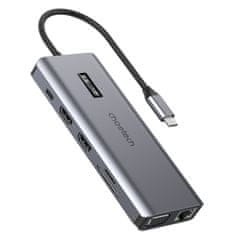 Choetech Večnamenski adapter HUB z zaslonom USB-C USB-A VGA AUX SD TF 12v1 siv