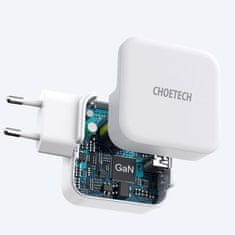 Choetech GaN USB tipa C PD USB-A QC3.0 hitri polnilec 65W 3,25A bela