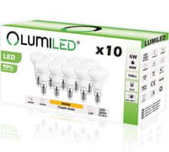 LUMILED 10x LED žarnica E14 R50 6W = 60W 540lm 3000K Toplo bela 120°