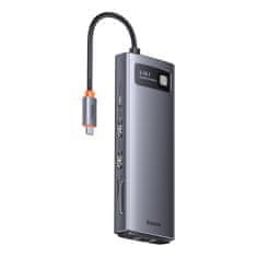 BASEUS metal gleam series 9-in-1 hub priključna postaja usb type c - 2 x hdmi / 2 x usb 3.2 gen. 1 / 1 x usb 2.0 / 1 x power delivery / 1 x sd card reader / 1 x tf card reader / 1 x rj-45 grey