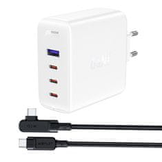 AceFast hitri polnilec gan 3xusb-c/1xusb-a 100w bela + kotni kabel usb-c - usb-c 100w 2m bela