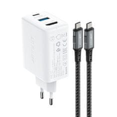 AceFast Polnilec 2v1 s kablom USB-C + adapter USB-C za HDMI 4K bele barve
