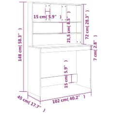 Vidaxl Pisalna miza s policami črna 102x45x148 cm inženirski les