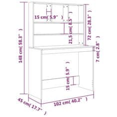 Vidaxl Pisalna miza s policami siva sonoma 102x45x148 cm inž. les