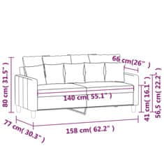 Vidaxl Dvosed svetlo siv 140 cm žamet