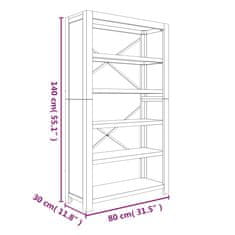 Vidaxl Knjižna omara 5-nadstropna 80x30x140 cm trden akacijev les