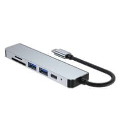 NEW Adaptersko vozlišče USB V4-HUB 6v1 USB-C Siva