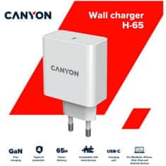 Canyon omrežni polnilec CH-65 (65W) PD, vhod 100-240V, izhod USB-C1/C2 5-20V, dobava energije