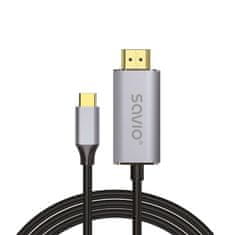 SAVIO Kabel usb-c za hdmi 2.0b, 1 m, srebrno-črn, zlate konice, savio cl-170