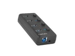 Natec NATEC HUB USB 3.0 MANTIS 2, 4-PORTNI S STIKALOM IN MOČNIM VIRNIKOM, ČRNA