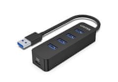 Unitek UNITEK USB-A 3.1 Hub s 4 vrati, aktivni, črn, 5000 Mbit/s, 10W, Plug and Play, visoka kakovost za enostavno povezovanje