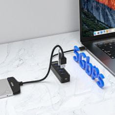 Unitek UNITEK USB-A 3.1 Hub s 4 vrati, aktivni, črn, 5000 Mbit/s, 10W, Plug and Play, visoka kakovost za enostavno povezovanje