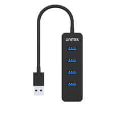 Unitek UNITEK USB-A 3.1 Hub s 4 vrati, aktivni, črn, 5000 Mbit/s, 10W, Plug and Play, visoka kakovost za enostavno povezovanje