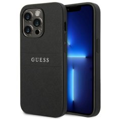 Guess Guess Saffiano Metal Logo Stripes - Ohišje za iPhone 14 Pro Max (črno)